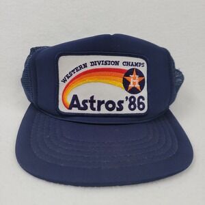 Vtg Houston Astros 1986 Trucker Hat Western Division Champs Snapback Navy Mesh